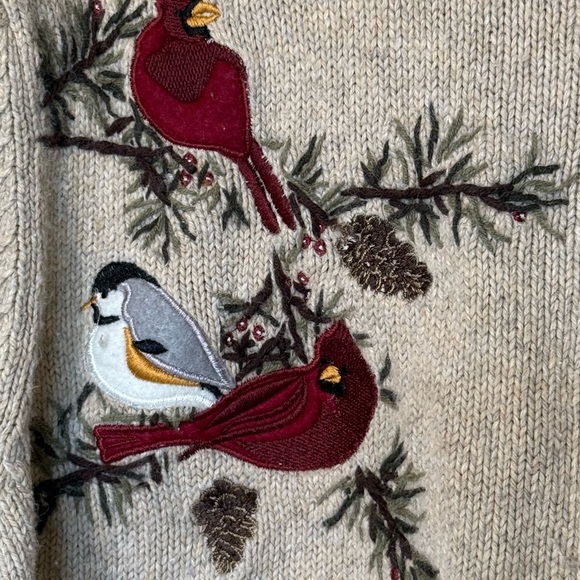 Vintage Croft & Barrow Silk Blend Bird Detail Holiday Zip Front Sweater Size XL - Picture 6 of 10